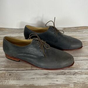 Nisolo Women’s Slate Gray Nubuck Leather Oliver Minimalist Oxford Flats Size 8.5